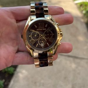 Michael Kors Oversized Tortoiseshell and Gold Tone Watch